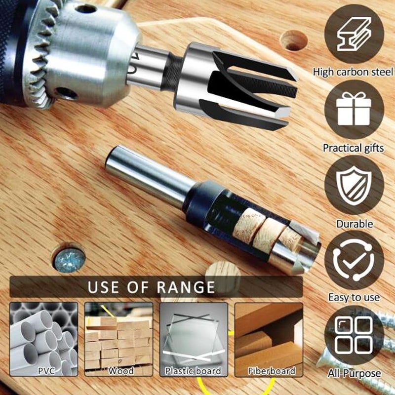 Eyech 8pcs Wood Plug Cutter Drill Bits Straight and Tapered Taper Woodworking Hole Saw Cutting Tool Carbon Steel Taper Claw Type Wood Plug Cutter Set 5/8" 1/2" 3/8" 1/4 "(6mm 10mm 13mm 16mm) - Image 3